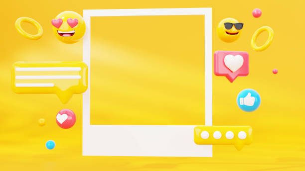 istock 3D Render frame with love, like, comment, button. Social media marketing concept yellow 1382310807