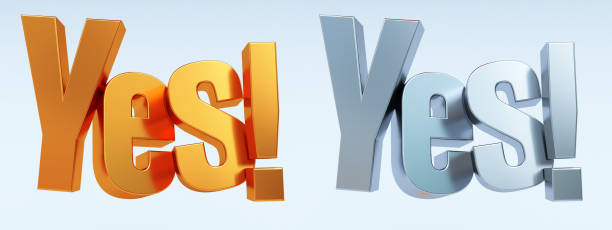 3D render of metal yes word isolated on white background