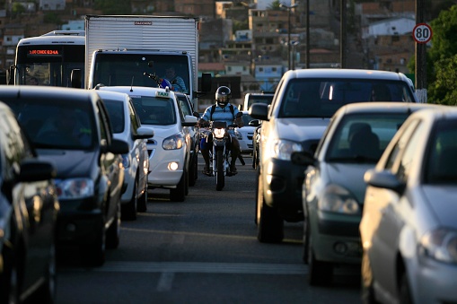 salvador, bahia, brazil - march 7, 2014: movement of vehicles in traffic jam on Avenida Luiz Eduardo Magalhaes in the city of Salvador.