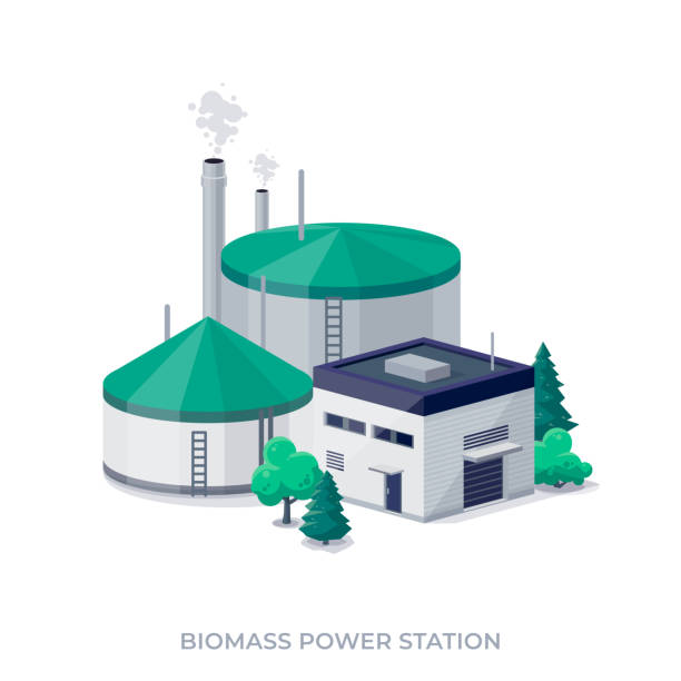 illustrazioni stock, clip art, cartoni animati e icone di tendenza di centrale elettrica a biomassa. - combustibile biologico illustrazioni