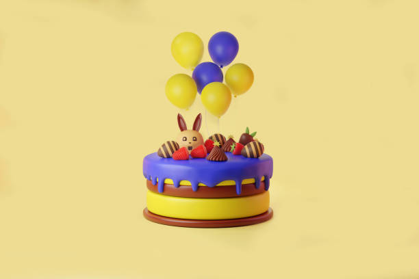 istock Easter cake with cute eggs chocolate and red strawberry topping  3d illustration 1382328668
