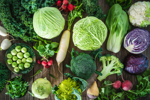 istock Crucifers vegetables assortment as cabbage, broccoli, cabbage, turnip, kale, romanesco, radish, arugula 1382332832