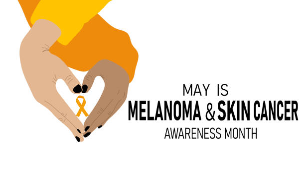 Melanoma and Skin Cancer awareness month Hands making heart shape holding awareness ribbon melanoma stock illustrations