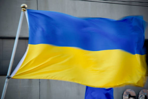 istock The Ukrainian flag flying. 1382344208