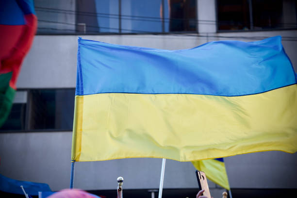 istock The Ukrainian flag flying. 1382345865
