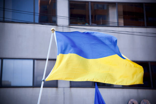 istock The Ukrainian flag flying. 1382347002