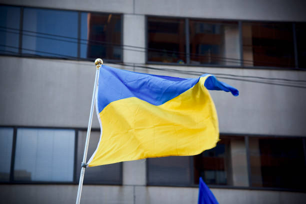 istock The Ukrainian flag flying. 1382347004