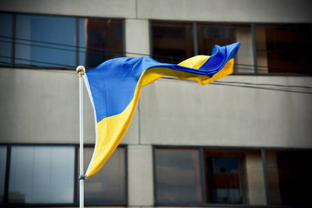 istock The Ukrainian flag flying. 1382348096