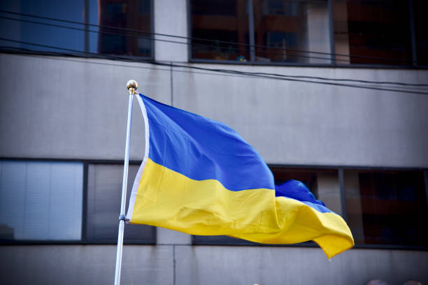 istock The Ukrainian flag flying. 1382348173