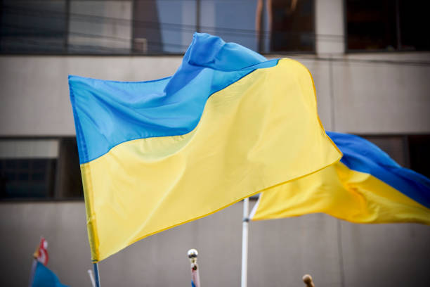 istock The Ukrainian flag flying. 1382352147