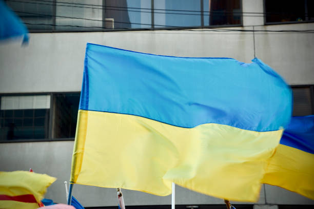 istock The Ukrainian flag flying. 1382352151