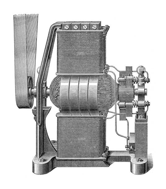 elektrizitätsmaschine (dynamo elektrisch) - vintage gravierte illustration - thomas alva edison museum stock-grafiken, -clipart, -cartoons und -symbole