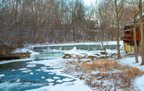 Waterfall-Pipe Creek Falls in Winter-Cass County, Indiana