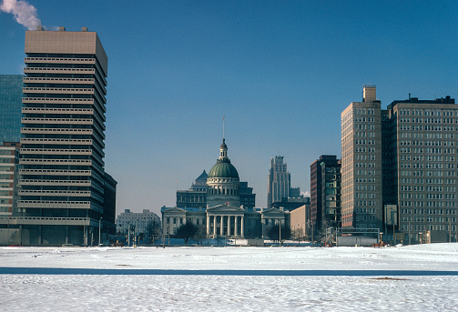 Gateway Arch NP - Old Courthouse from Arch Grounds 1974. Scanned from Kodachrome slide.