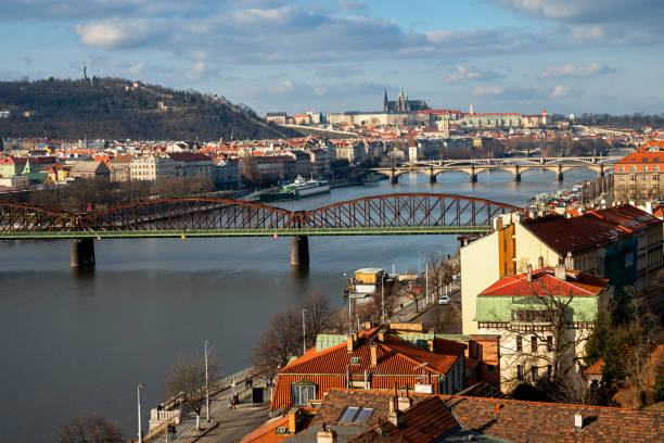 istock Panorama Prague with river Vltava and railway bridge. 1382370614