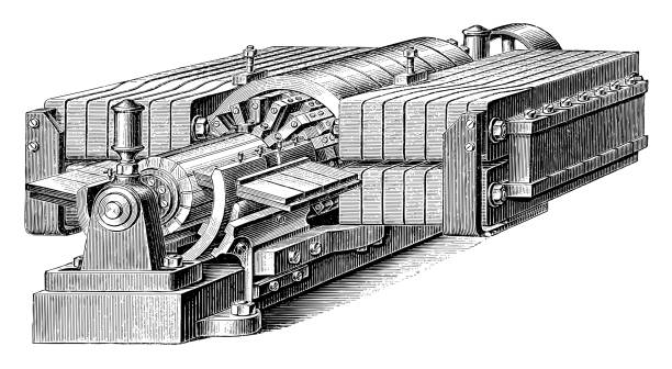 elektrizitätsmaschine (dynamo elektrisch) - vintage gravierte illustration - thomas alva edison museum stock-grafiken, -clipart, -cartoons und -symbole