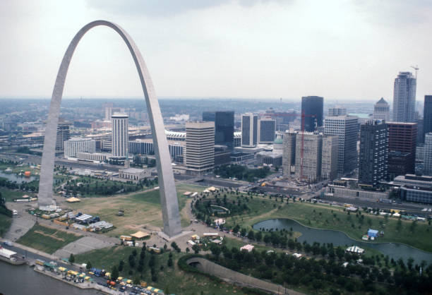 Gateway Arch NP - Arch Aerial View Southwest Horizontal 1984. Scanned from Kodachrome 25 slide.