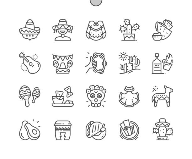 Mexican culture. Quesadilla and tequila. Cinco de mayo. Pixel Perfect Vector Thin Line Icons. Simple Minimal Pictogram Mexican culture. Quesadilla and tequila. Cinco de mayo. Pixel Perfect Vector Thin Line Icons. Simple Minimal Pictogram tamales stock illustrations