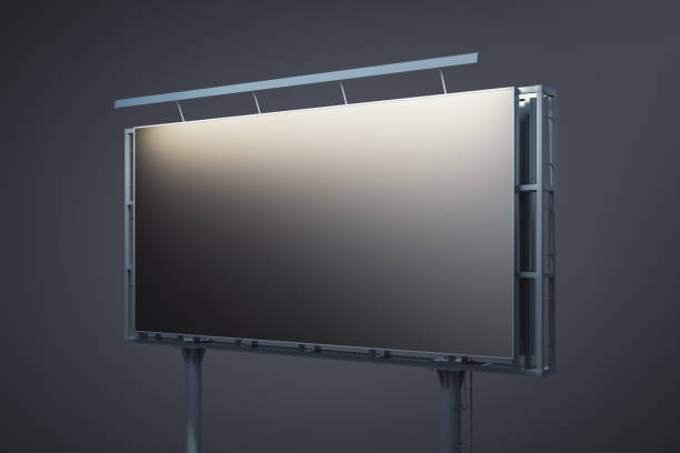 istock Blank black billboard on dark background, perspective view. Mock up, 3D Rendering 1382372653