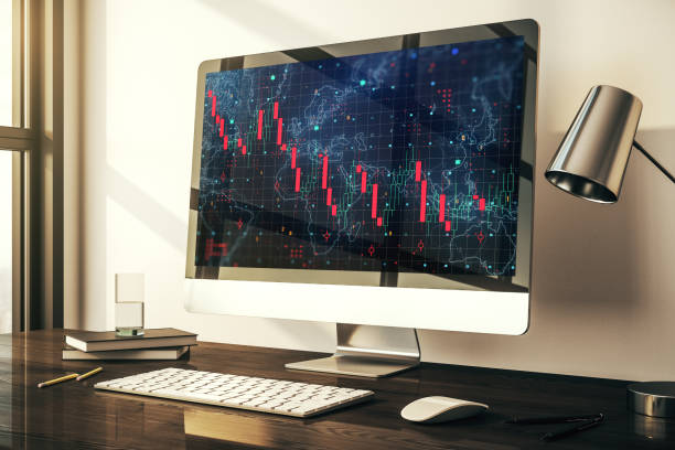 istock Creative abstract economic crisis chart with world map hologram on modern computer monitor, bankruptcy and recession concept. 3D Rendering 1382372868