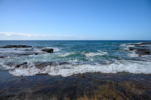 Pacific Ocean Coastal view with rocks near Sydney