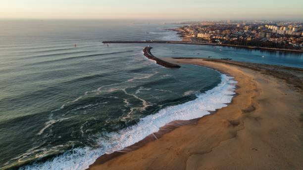 istock Douro river / Portuguese Beach - Aerial Drone view 1382378282