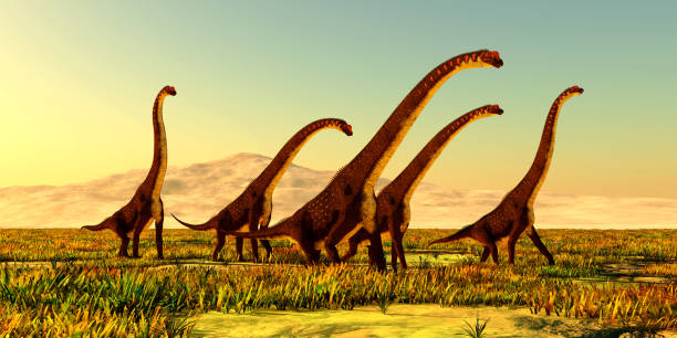 쥬라기 기린타티탄 공룡 - prehistoric antiquity 뉴스 사진 이미지