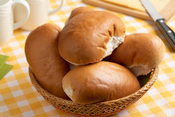 Traditional Dutch white soft buns in a basket