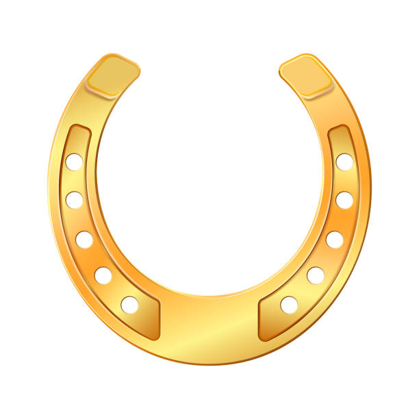 ilustrações de stock, clip art, desenhos animados e ícones de golden horseshoe, lucky st. patricks day symbol. good luck sign - horseshoe good luck charm cut out luck