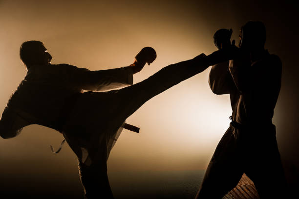istock The man in a kimono practicing karate moves 1382383778