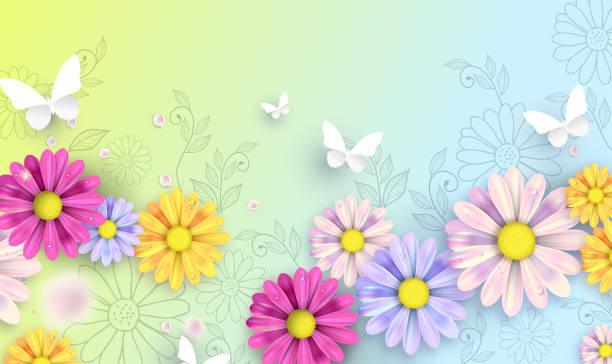 春の背景 - field daisy vibrant color bright点のイラスト素材／クリップアート素材／マンガ素材／アイコン素材