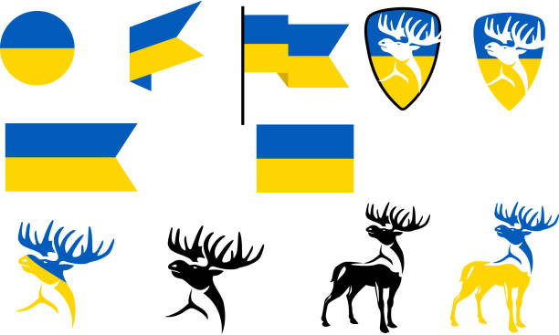 Ukrainian Flags And Ukraine National Animal Moose Stock Illustration -  Download Image Now - iStock