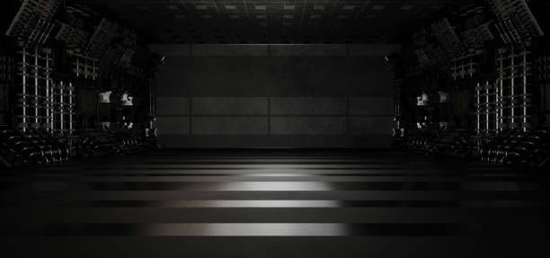 istock Modern Digital Simulation Empty Hallway Corridor Room Garage Studio Dance Glowing Ultra Modern Black Background Wallpaper Alien Concept For Web Banners Or Headers 3D Illustration 1382384642