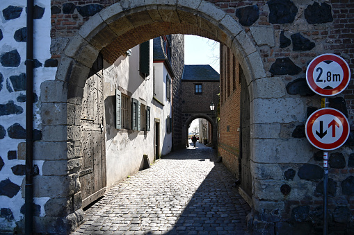 View of ancient building facade in the town of Honfleur, Normandy, France