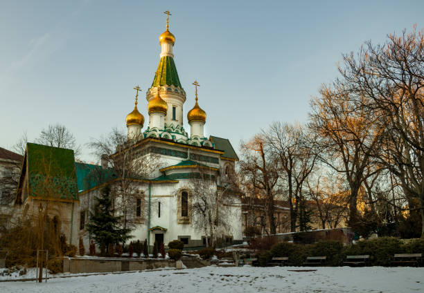 Orthodox church with golden domes in Sofia, Bulgaria stock photo