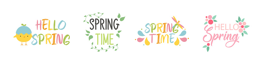 Wear Spring Color Lettering Spring Lettering Set Colorful Splashes Patterns Specks Elegant Foliage ...