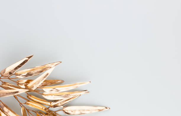 istock Palm gold leaf on blue background. Palm leaf, Flat lay and top view. 1382389957