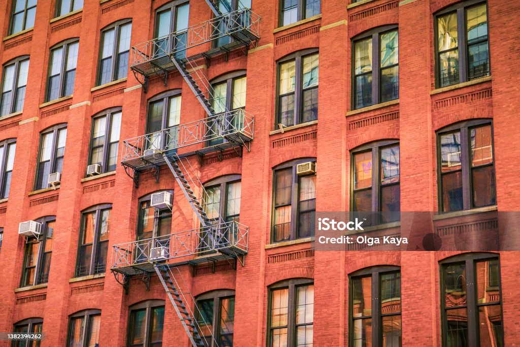 New York facade Windows of New York Apartment Stock Photo