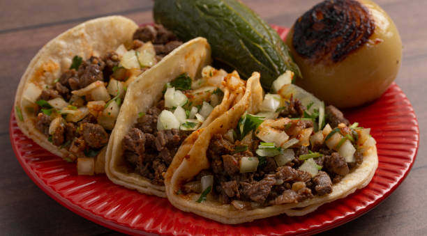 istock Three Steak Street Tacos in a Row 1382398400
