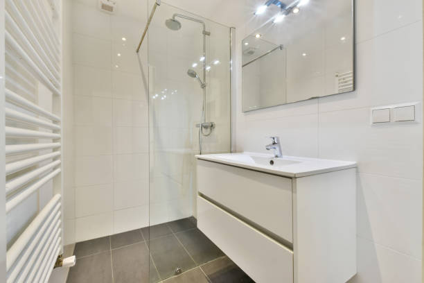istock Modern bathroom with shower and sink 1382416739