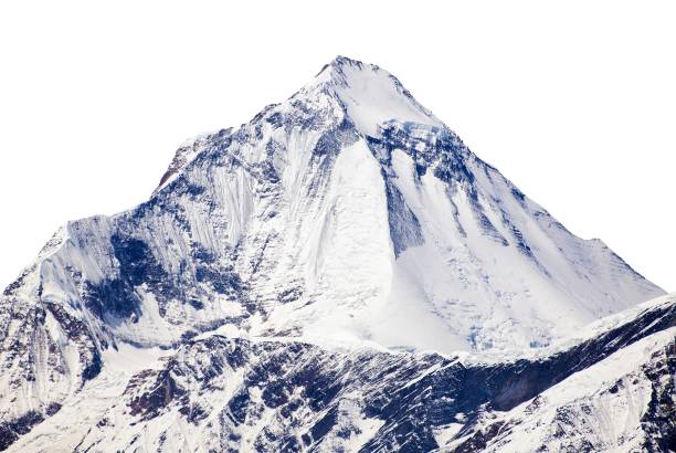 白い空の背景に孤立したマウントダウルラギリ - snowcapped mountain mountain range snow ストックフォトと画像