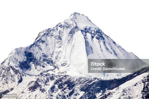 Mount Dhaulagiri Isolated On The White Sky Background Stock Photo - Download Image Now