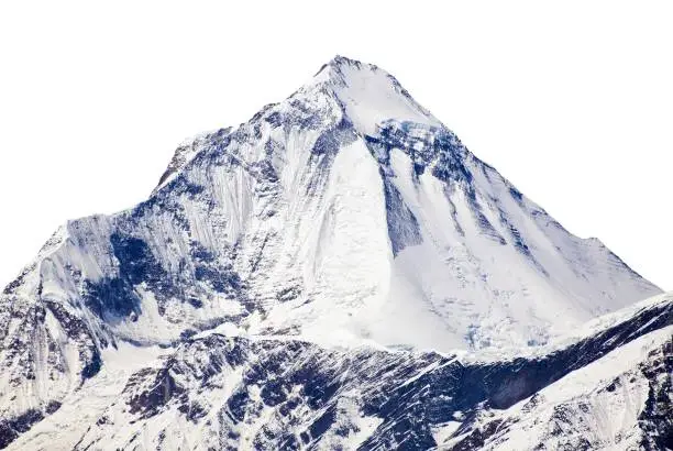 Photo of mount Dhaulagiri isolated on the white sky background