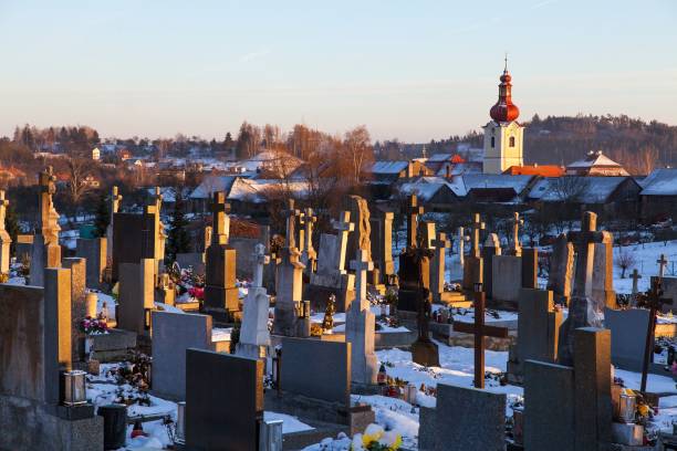 istock Evening view of Bobrova village cemetery 1382418946