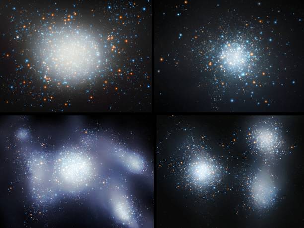 Collage of star clusters in space. Composite image of millions of stars in our galaxy.