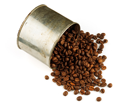 Coffee beans in an old tin can