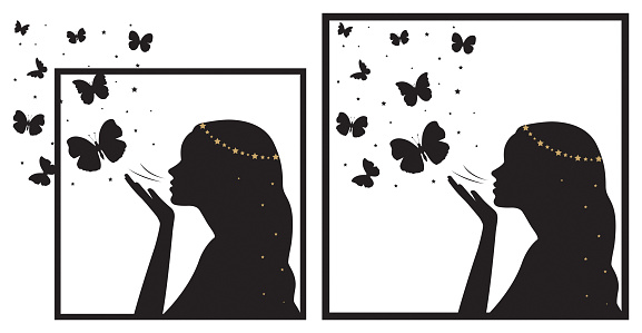 vector, illustration, woman silhouette and butterfly, woman silhouette