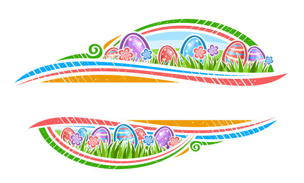 wektorowa ramka na święta wielkanocne - easter egg easter egg hunt multi colored bright stock illustrations