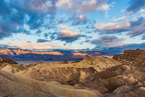 Manly Beacon from Zabriskie Point in Death Valley National Park, California. Sunrise.