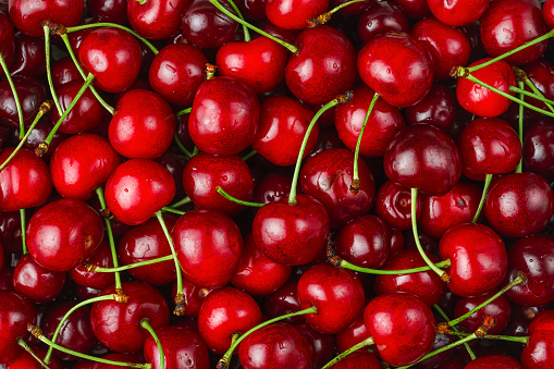 Close up background of fresh ripe sweet cherries.